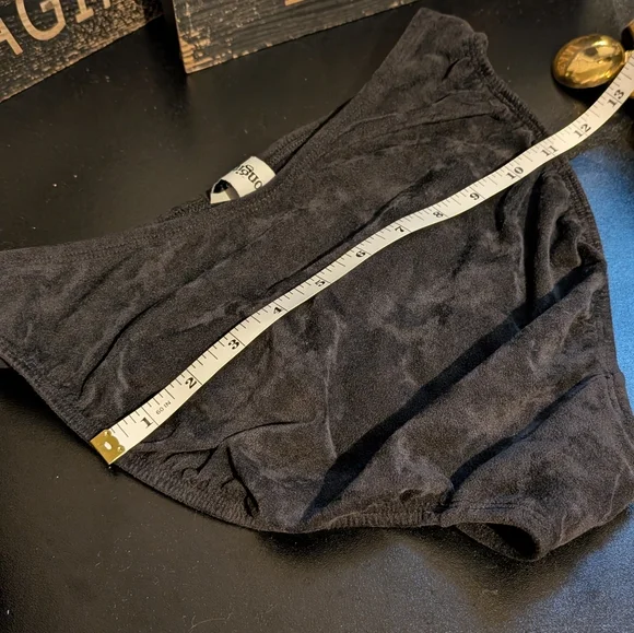 '90s Vintage High Thigh Cut Bikini Bottom Black Suede-Like Fabric - Picture 4 of 8
